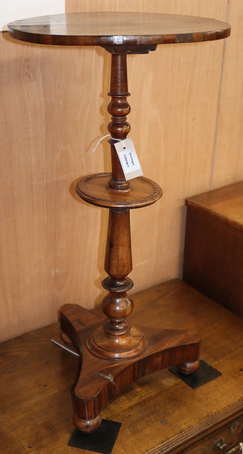 A Victorian rosewood wine table (a.f.), Diameter 38cm, H.76cm